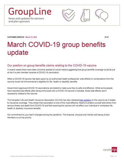 Covid group benefit updates poster