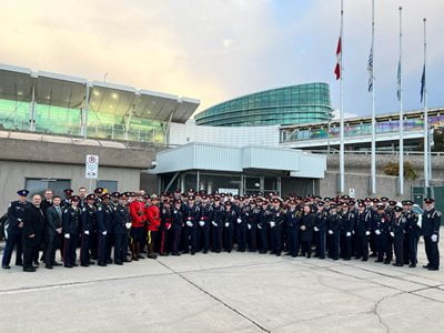 Police members from Ontario arrive in British Columbia on West Jet chartered plane for Regimental Funeral of Burnaby RCMP Constable Shaelyn Yang November 2, 2022